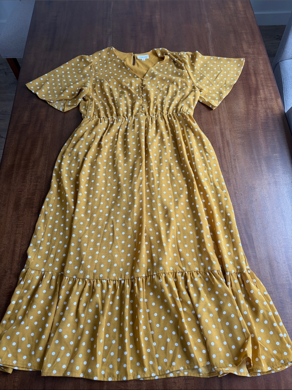 orange creek Mustard Yellow Polka Dot Midi Dress